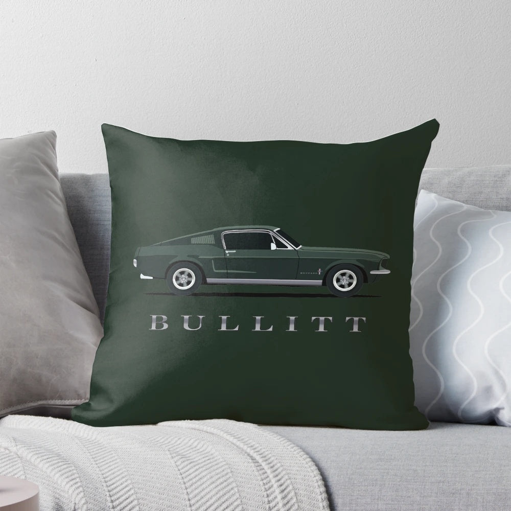 Mustang Bullitt-inspired pillow with the classic car design