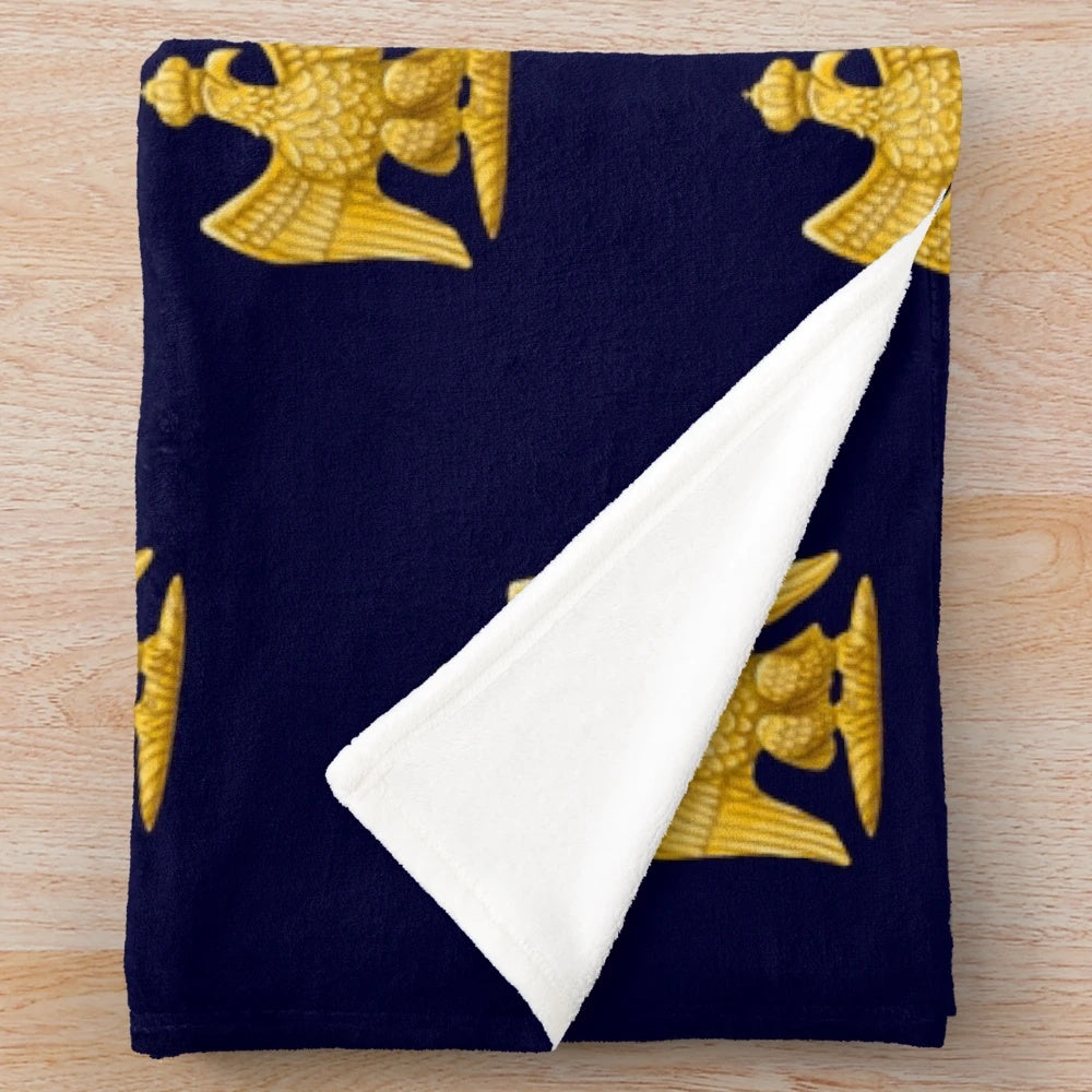 Blue plush blanket with Napoleonic imperial eagle design