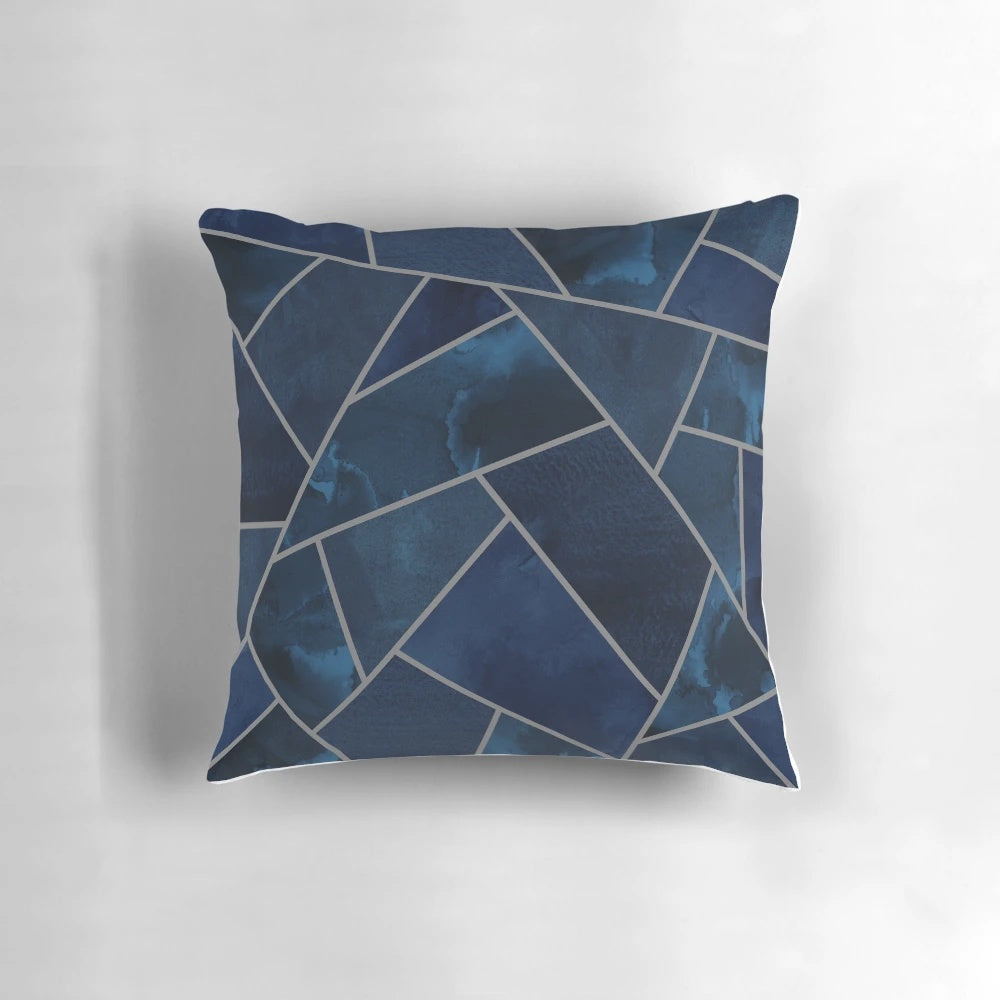 Navy and grey geometric patterned decorative pillow for living room, bedroom or couch