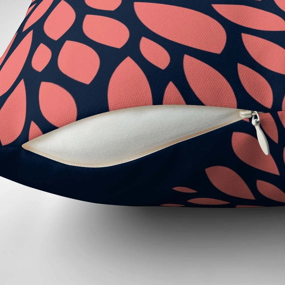 Navy blue and coral flower design decorative throw pillow