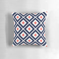 Navy blue and coral ikat diamond pattern decorative throw pillow