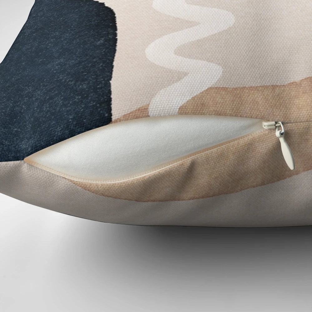 Navy blue and pink abstract patterned decorative throw pillow