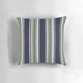 Navy blue and sage green striped decorative pillow