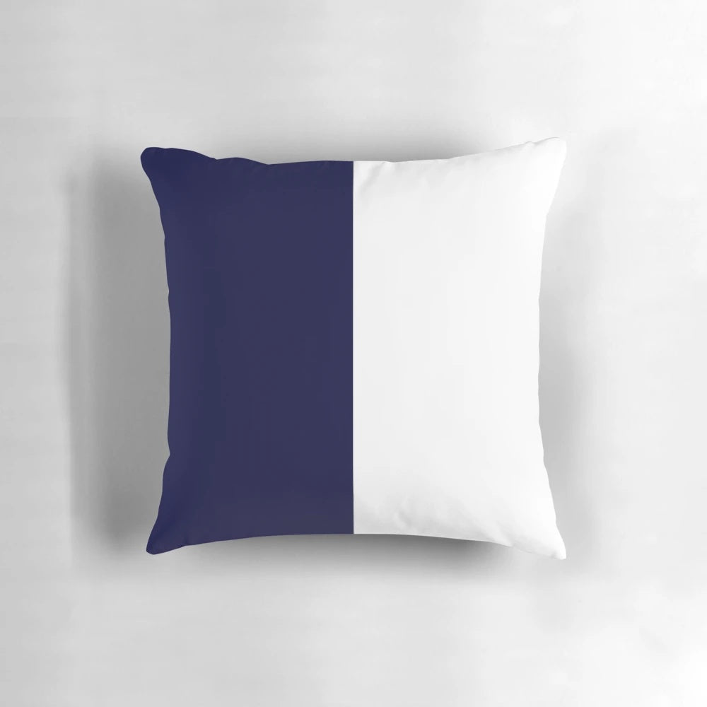 Navy blue and white striped decorative pillow
