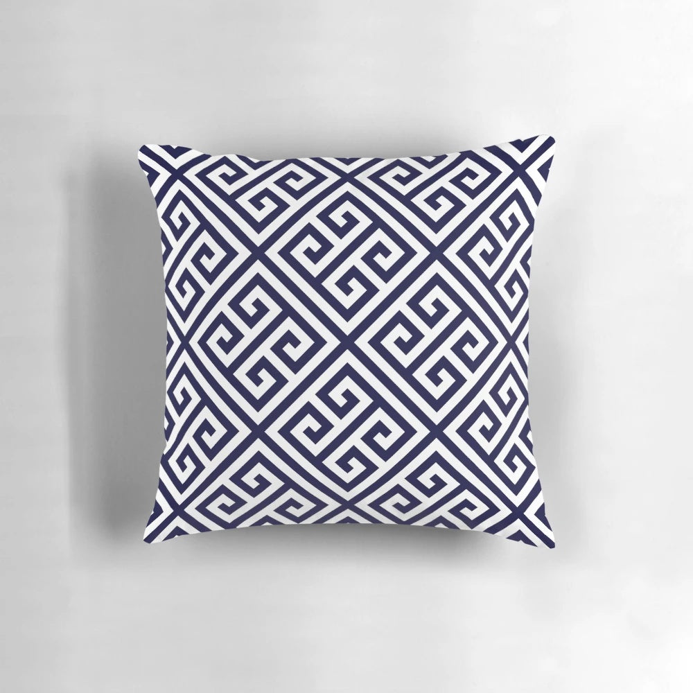 Navy blue and white diagonal pattern pillow