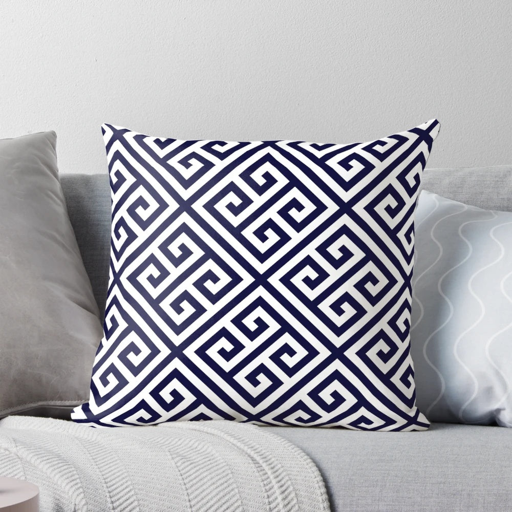 Navy blue and white diagonal pattern pillow