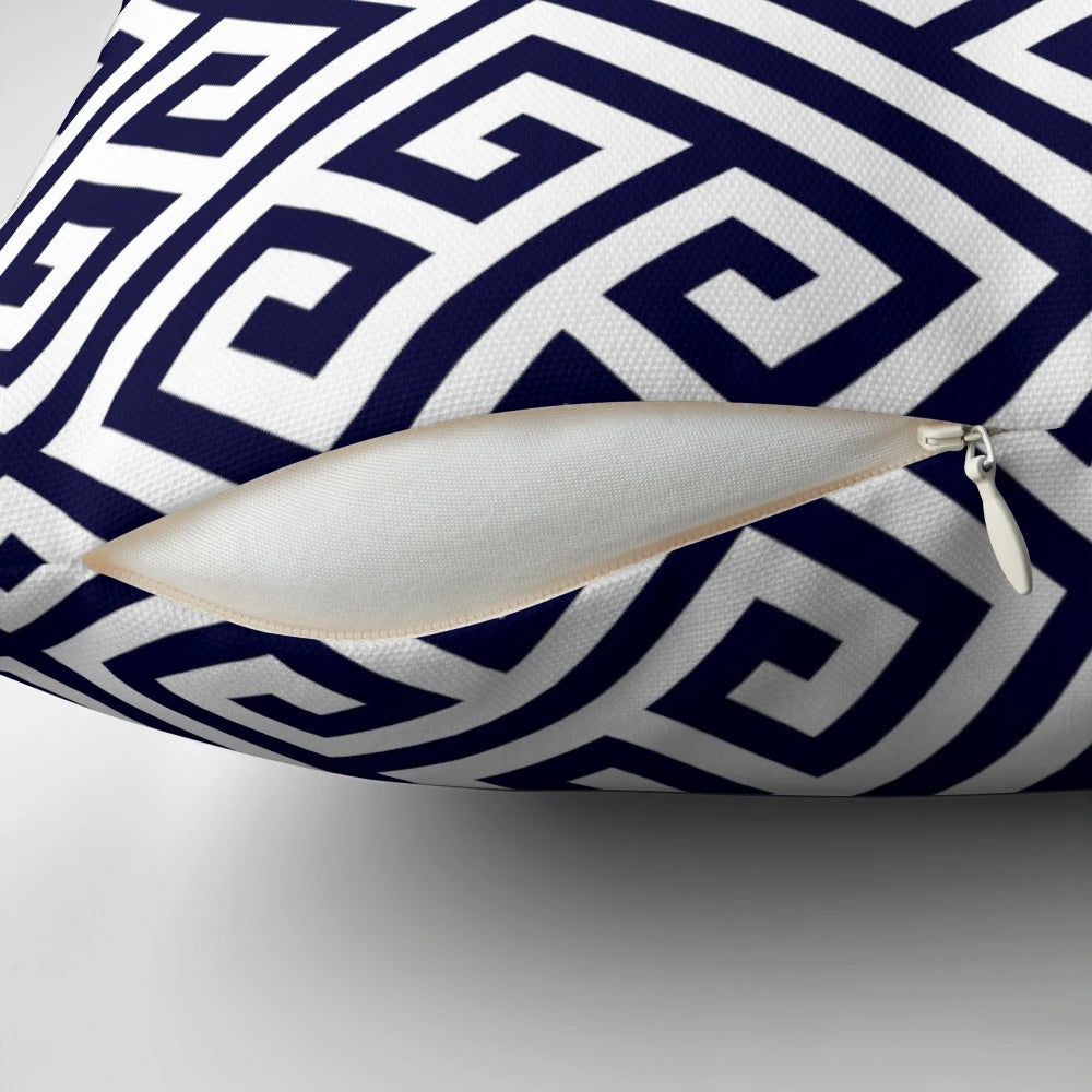 Navy blue and white diagonal pattern pillow