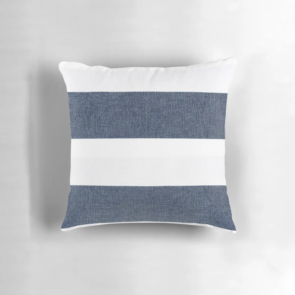 Navy blue and white striped decorative pillow