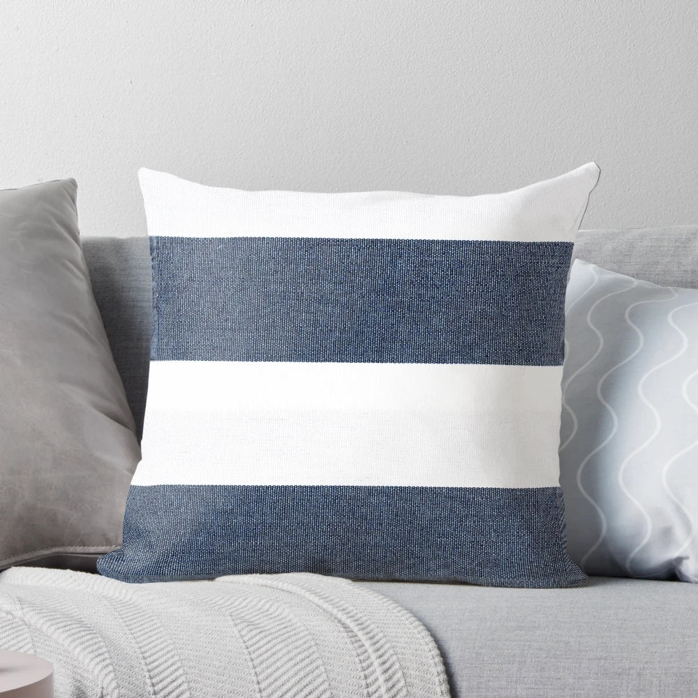 Navy blue and white striped decorative pillow