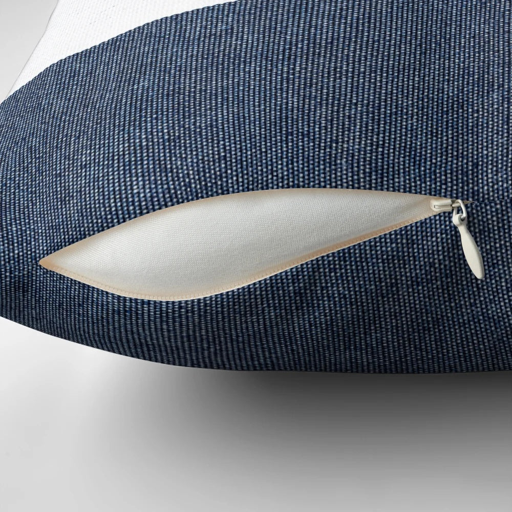 Navy blue and white striped decorative pillow