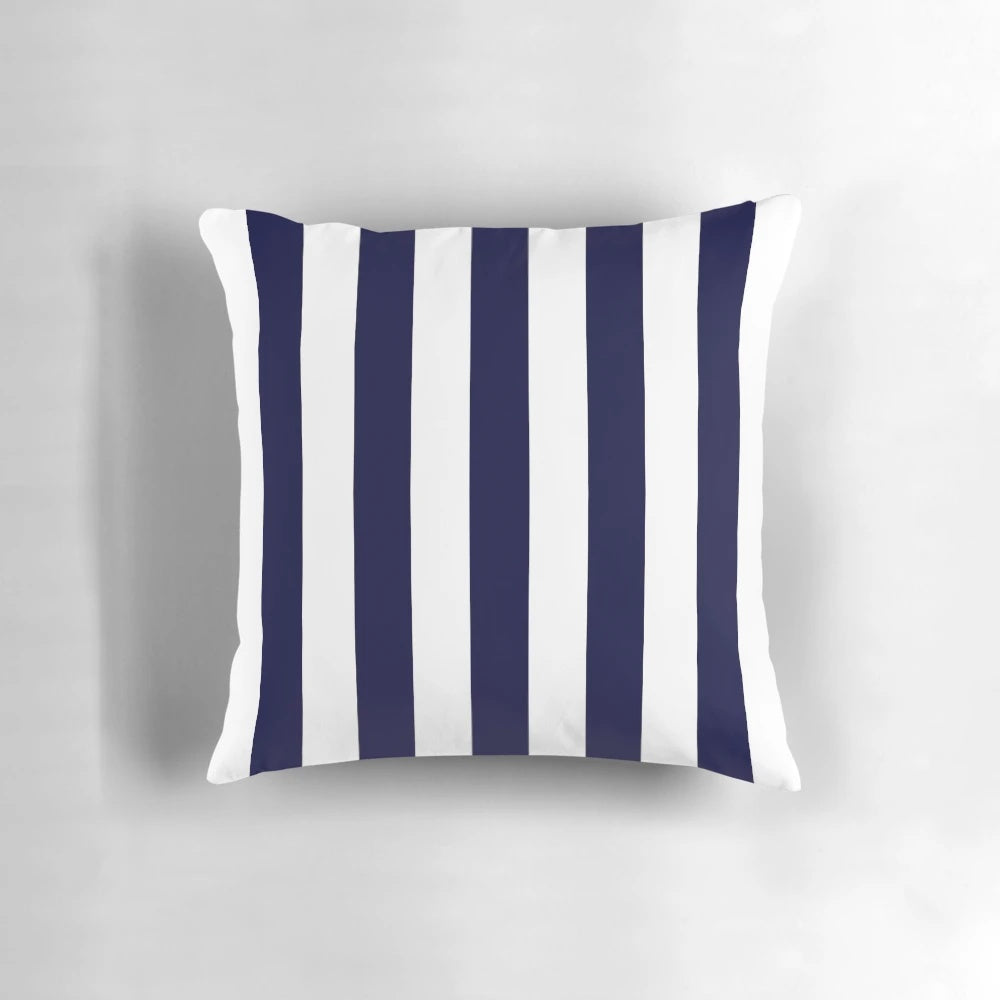 Navy blue and white striped decorative pillow for modern coastal home decor