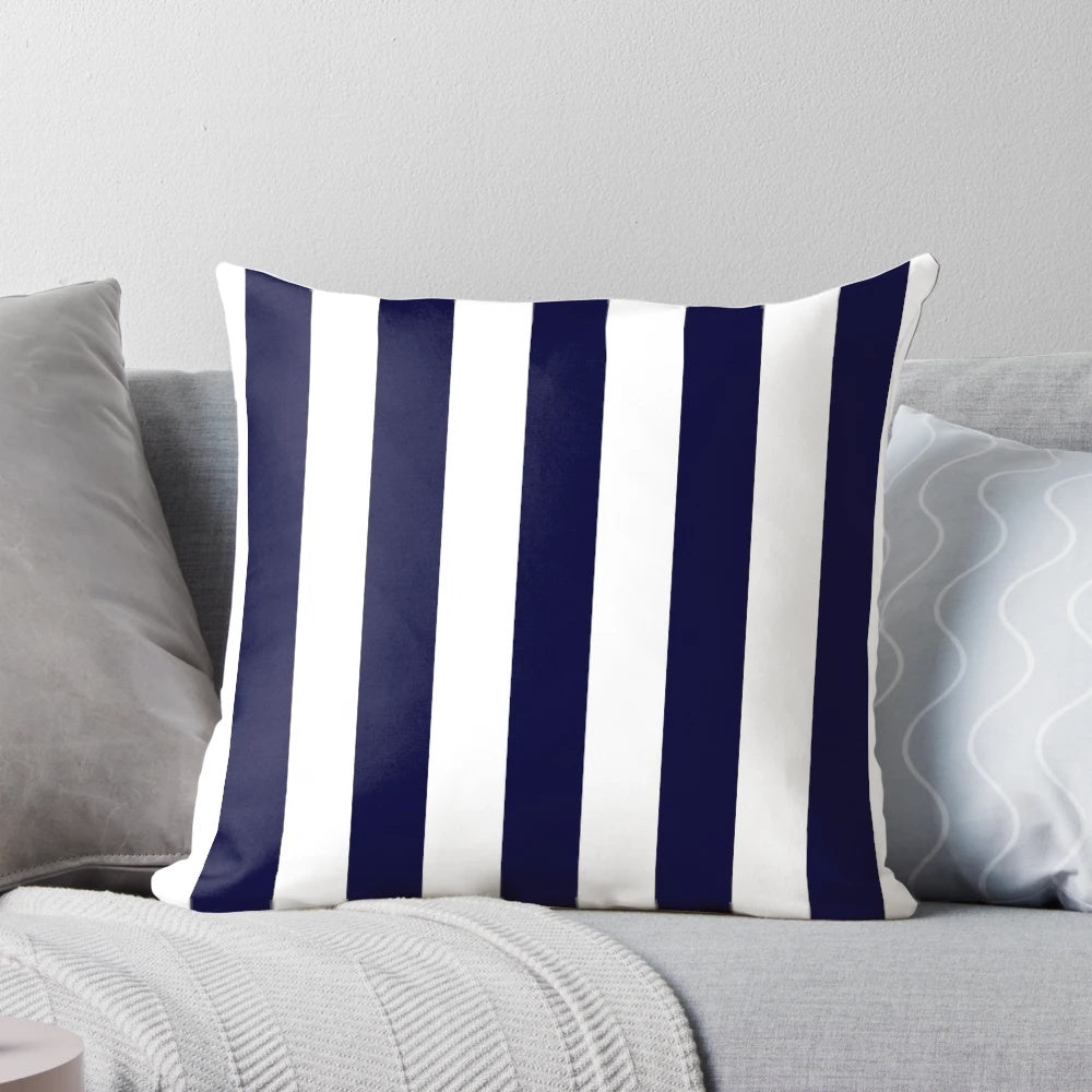 Navy blue and white striped decorative pillow for modern coastal home decor
