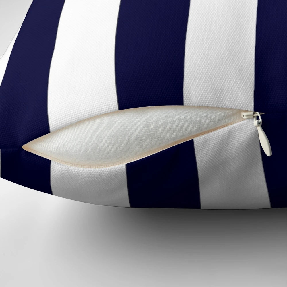 Navy blue and white striped decorative pillow for modern coastal home decor