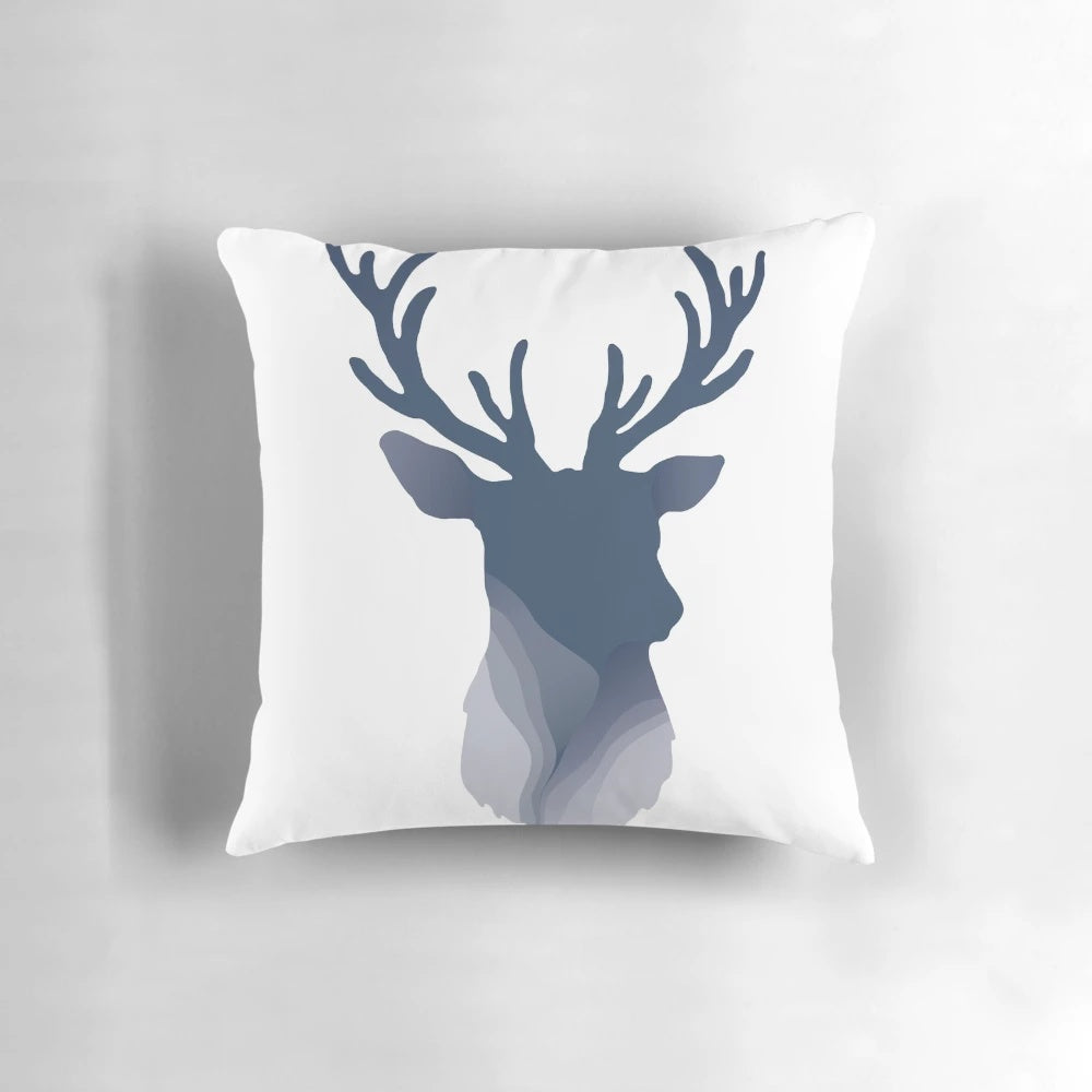 Navy blue deer head pillow with abstract design for modern home decor