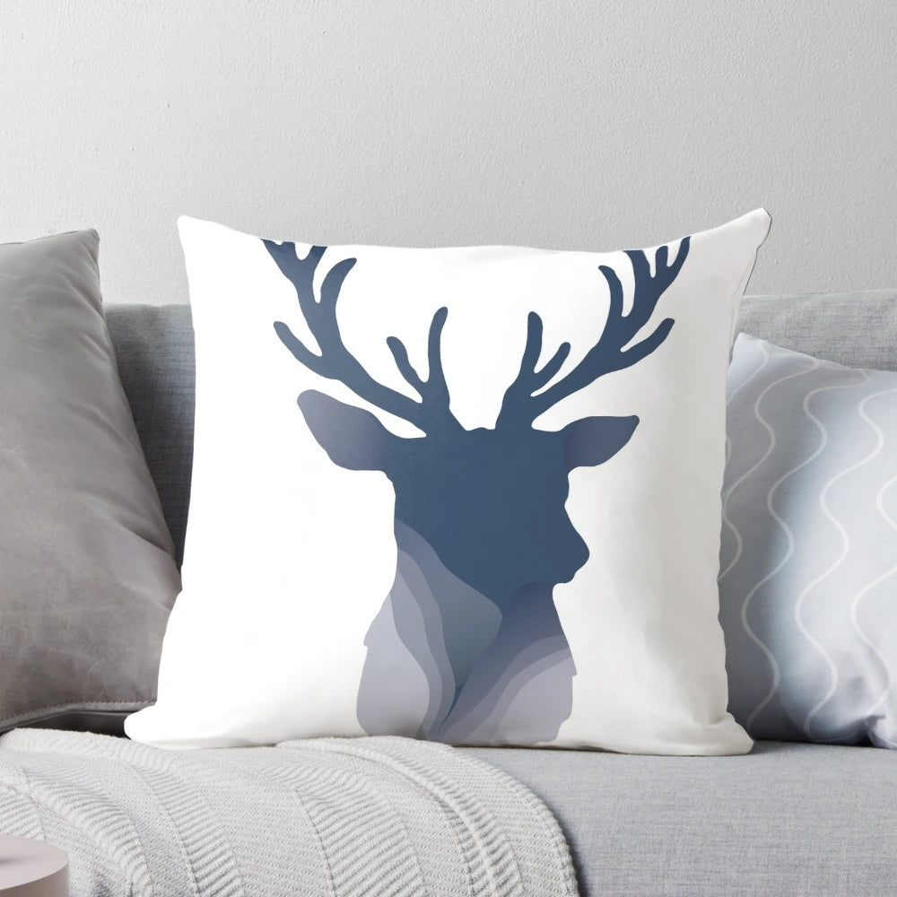 Navy blue deer head pillow with abstract design for modern home decor