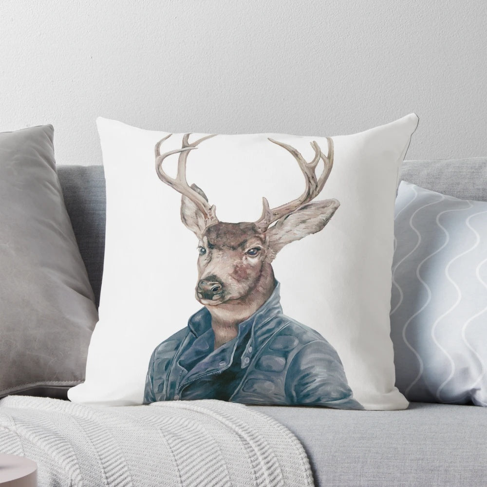 Navy blue deer art pillow with a minimalist, Scandinavian-inspired design