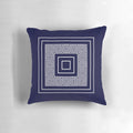 Navy blue pillow with a Greek key meander pattern and framed squares design