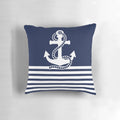 Navy blue and white striped pillow with anchor design