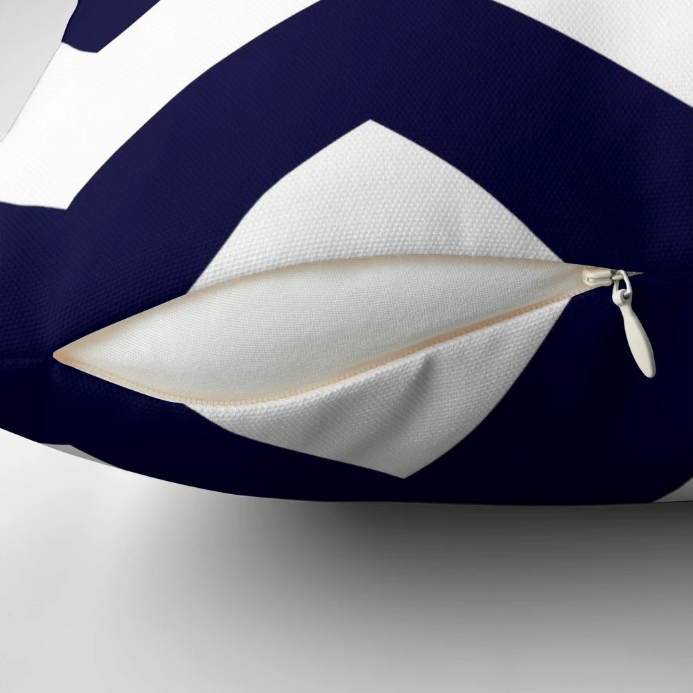 Navy blue and white wide chevron striped decorative throw pillow