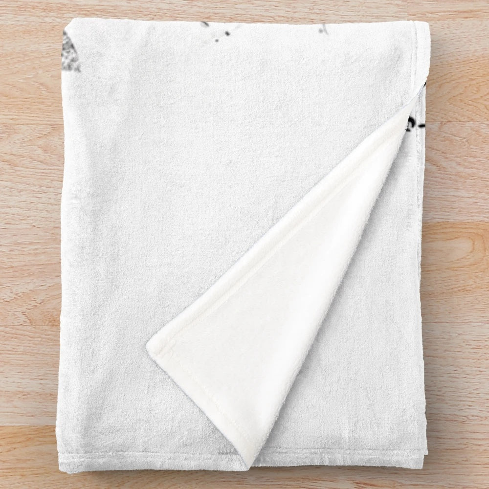 Nier Automata inspired plush blanket featuring 2B and 9S in a black and white chibi style