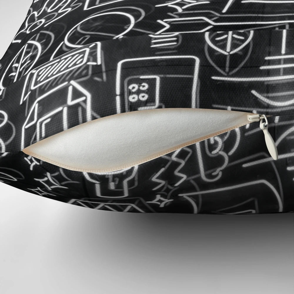 A white and black pillow featuring the iconic Nike "Just Do It" slogan in a cartoon-style design, perfect for adding motivation and style to any room.