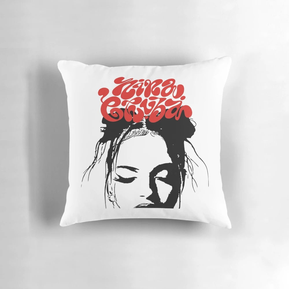 Vibrant pillow design featuring German pop singer Nina Chuba