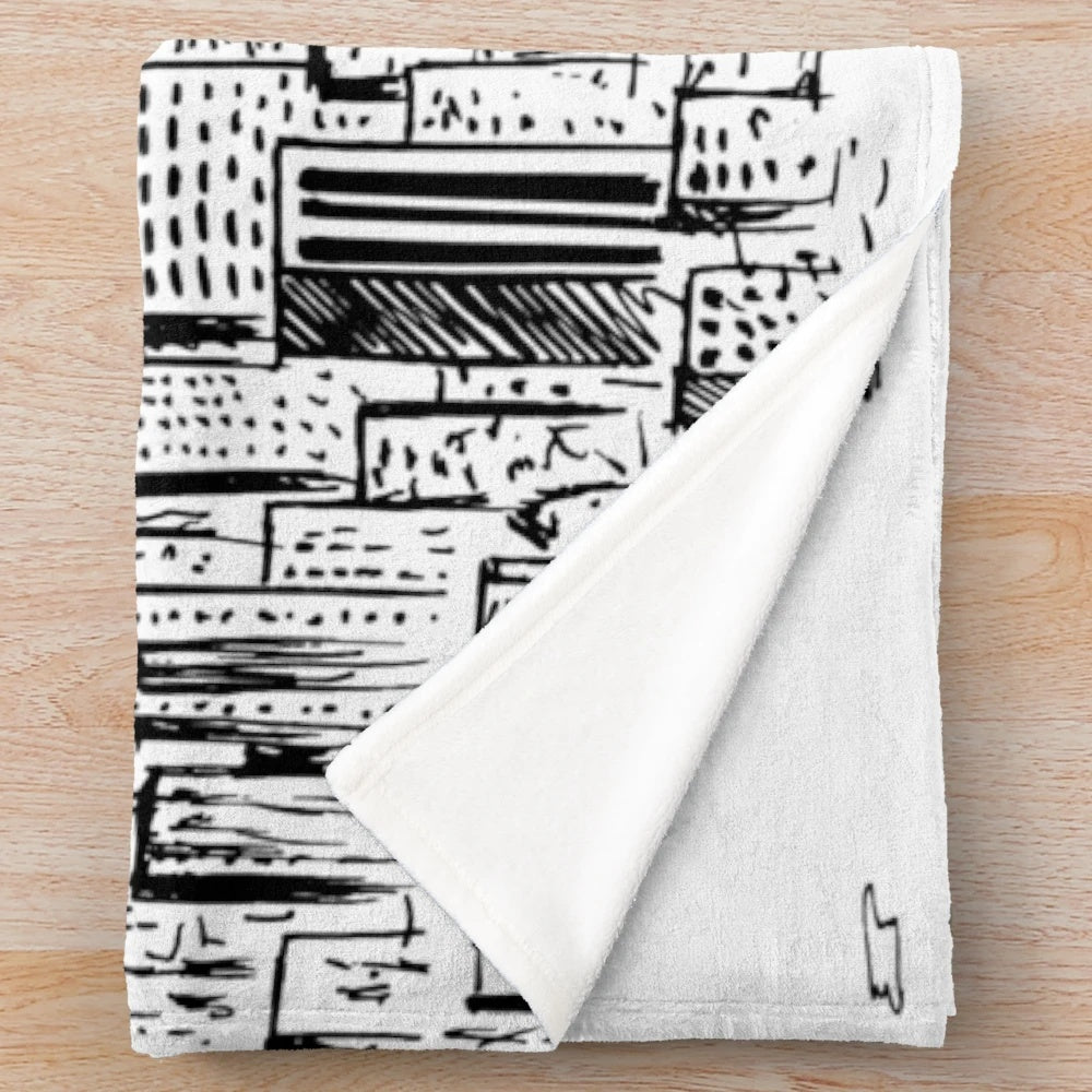 Plush blanket featuring a hand-drawn illustration of the iconic New York City skyline