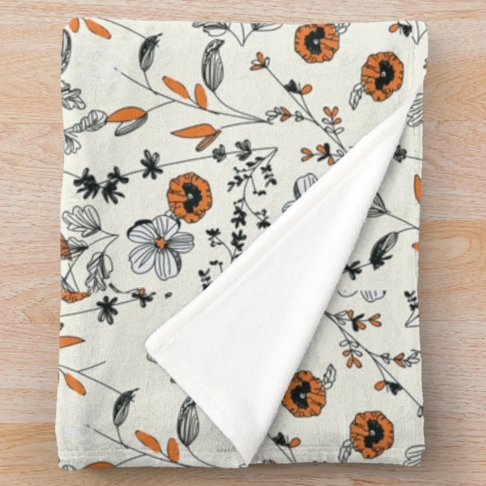 Orange flower pattern plush blanket