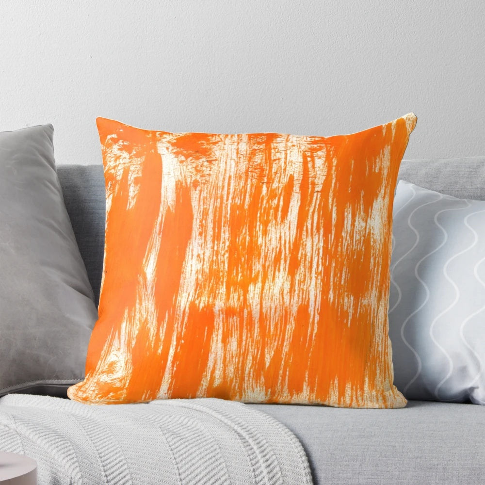 Orange paint brush splatter pattern decorative pillow