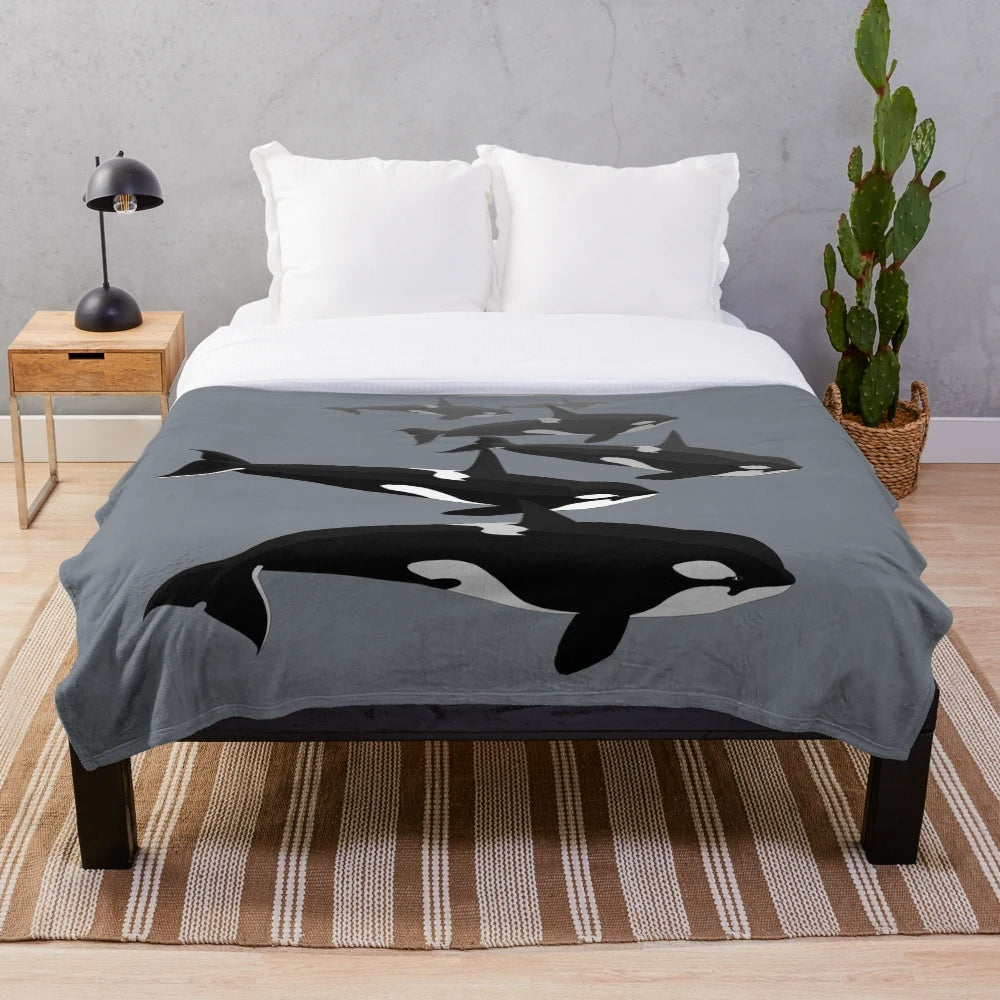 Orca whale plush blanket with designer artwork