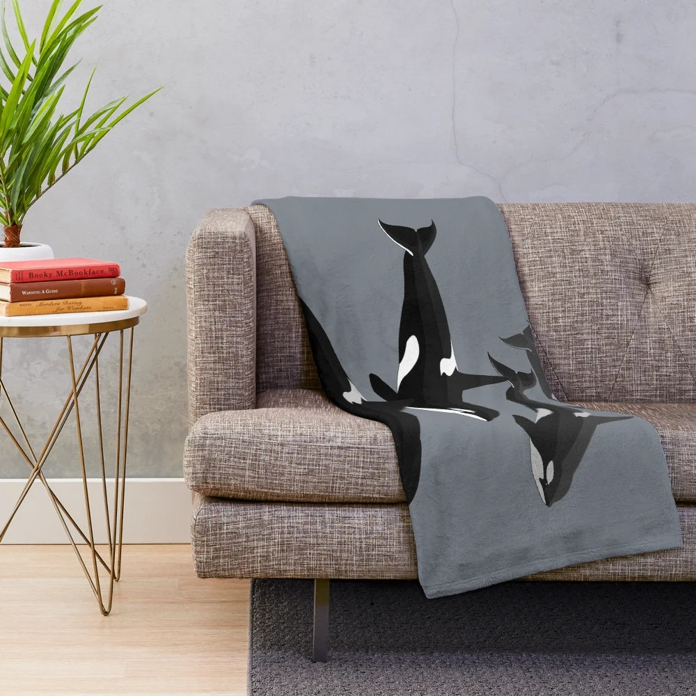 Orca whale plush blanket with designer artwork