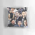 Artistic collage of actor Oscar Isaac on a decorative throw pillow