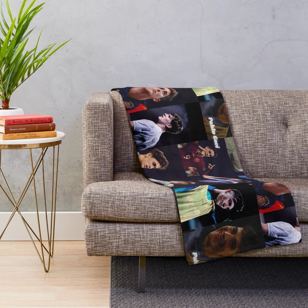 Cozy Pablo Gavi themed plush blanket for soccer fans