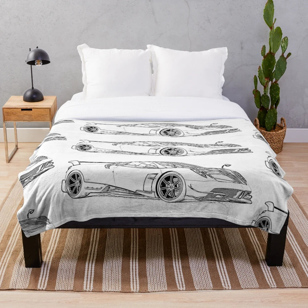 Pagani Huayra supercar inspired plush blanket with wireframe design