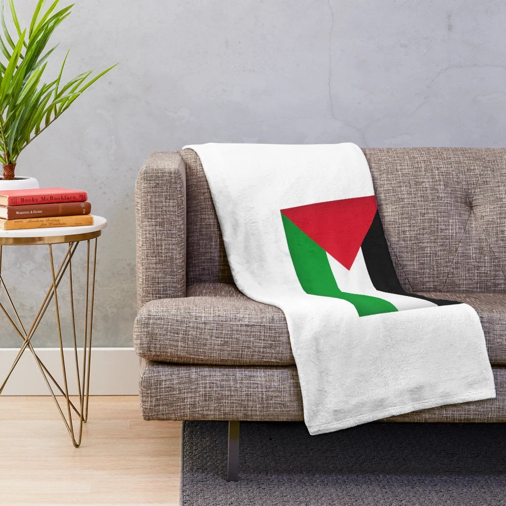 Palestine flag plush blanket with Arabic text and design