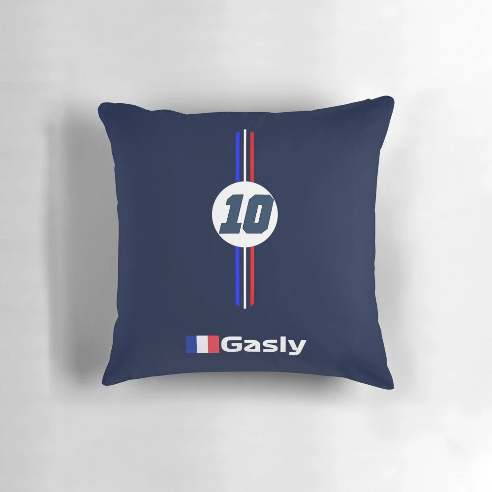 Pierre Gasly Formula 1 driver and Alphatauri pilot portrait printed on a soft, high-quality pillow