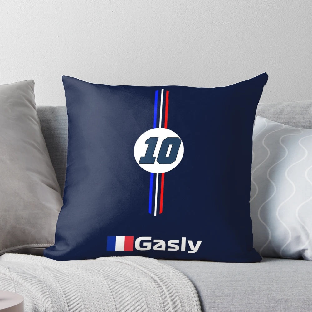 Pierre Gasly Formula 1 driver and Alphatauri pilot portrait printed on a soft, high-quality pillow