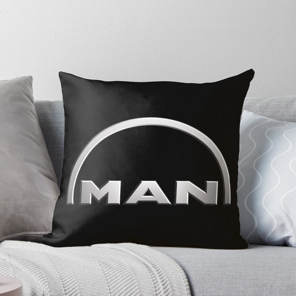 Pillow featuring a bold and iconic truck logo, ideal for men's home and office decor.
