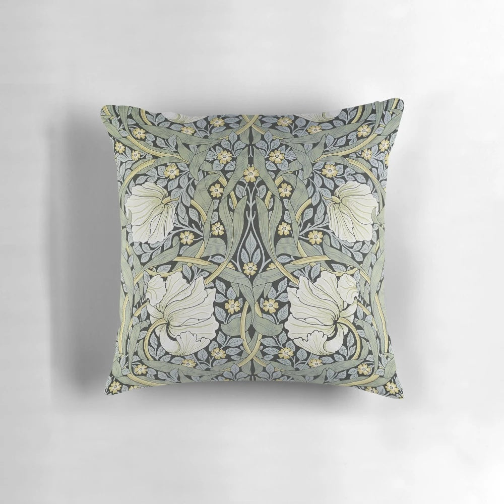 Pimpernel design pillow with a beautiful William Morris botanical print featuring green leaves and flowers