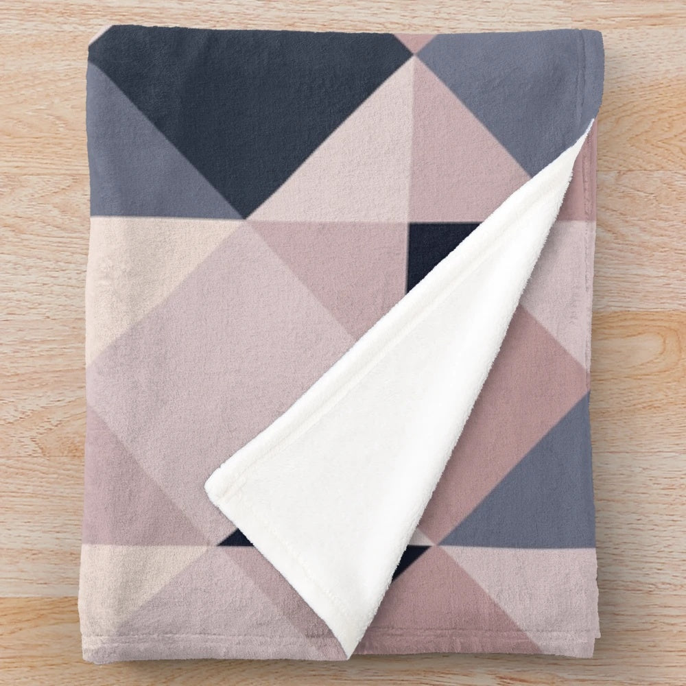 Pink and navy geometric pattern plush blanket