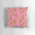Decorative pink and white tiger print pillow with a preppy, contemporary design