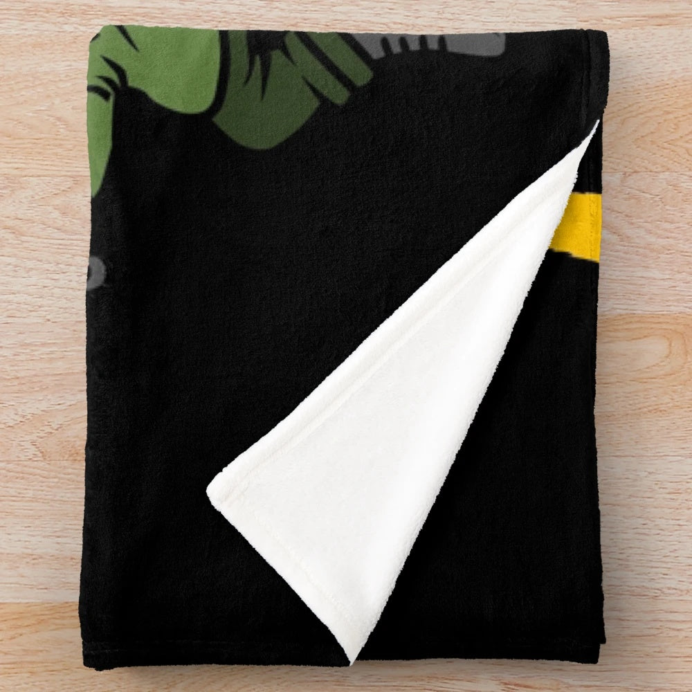 Cozy pizza plush blanket with horror movie and street art design