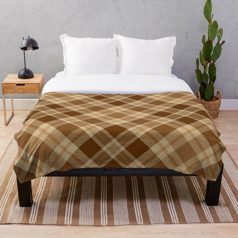 Plaid brown patterned plush blanket