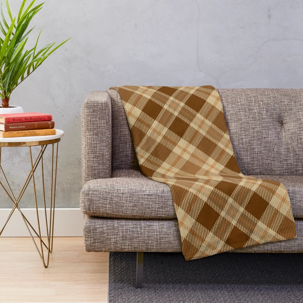 Plaid brown patterned plush blanket