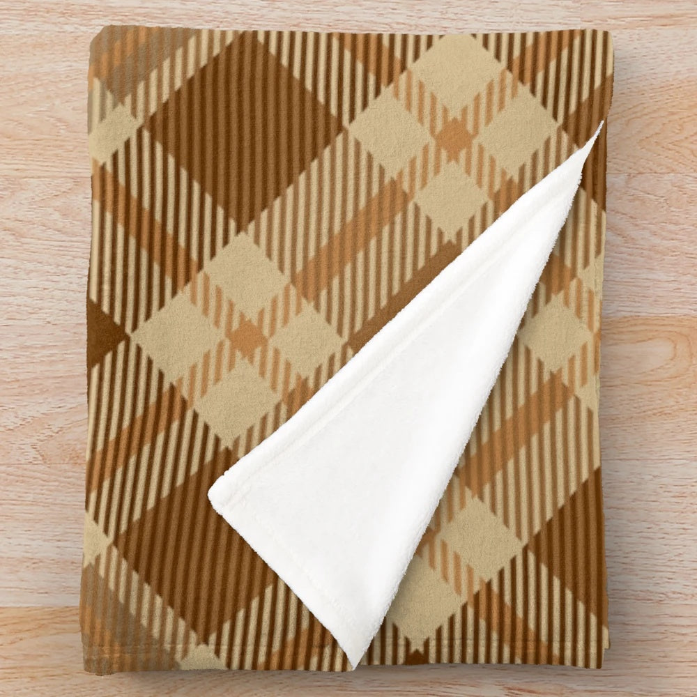 Plaid brown patterned plush blanket