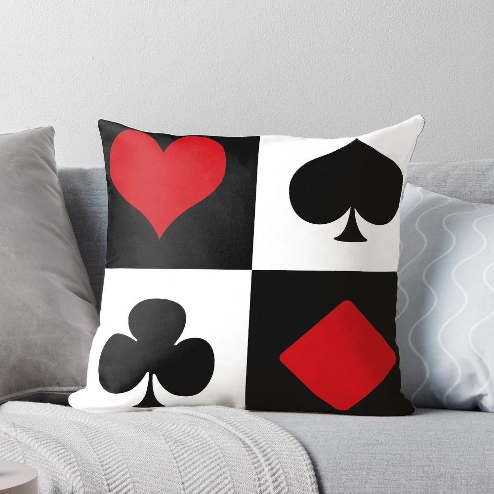 A plush, decorative pillow featuring a playing card design, perfect for game rooms, dens, or anywhere you want to add a touch of luck and excitement.