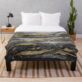 Stylish plush abstract marble blanket with gold and black design