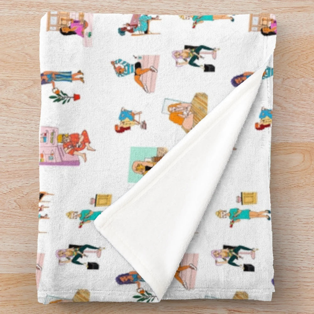 Colorful plush blanket with doodle sketch pattern design