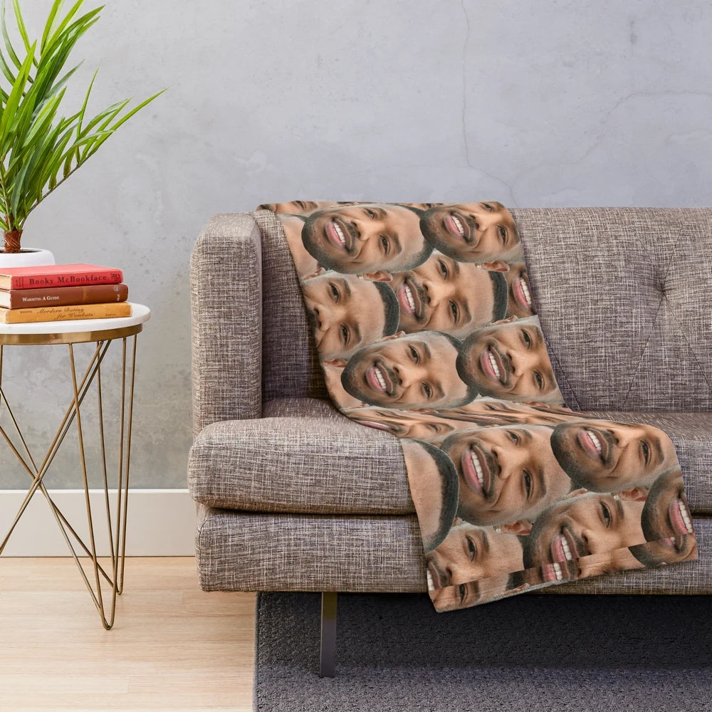 Plush blanket with detailed Michael B Jordan head design
