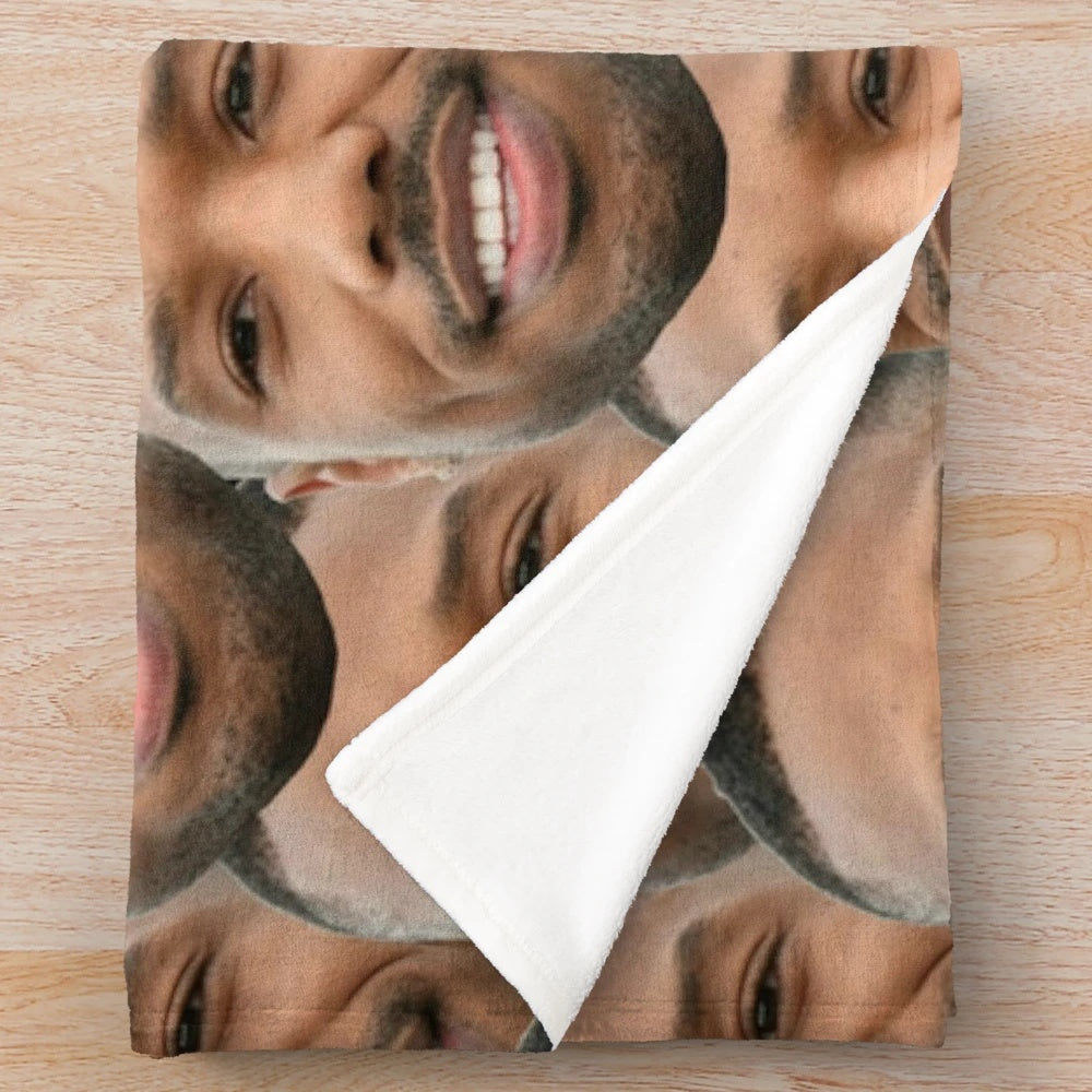 Plush blanket with detailed Michael B Jordan head design